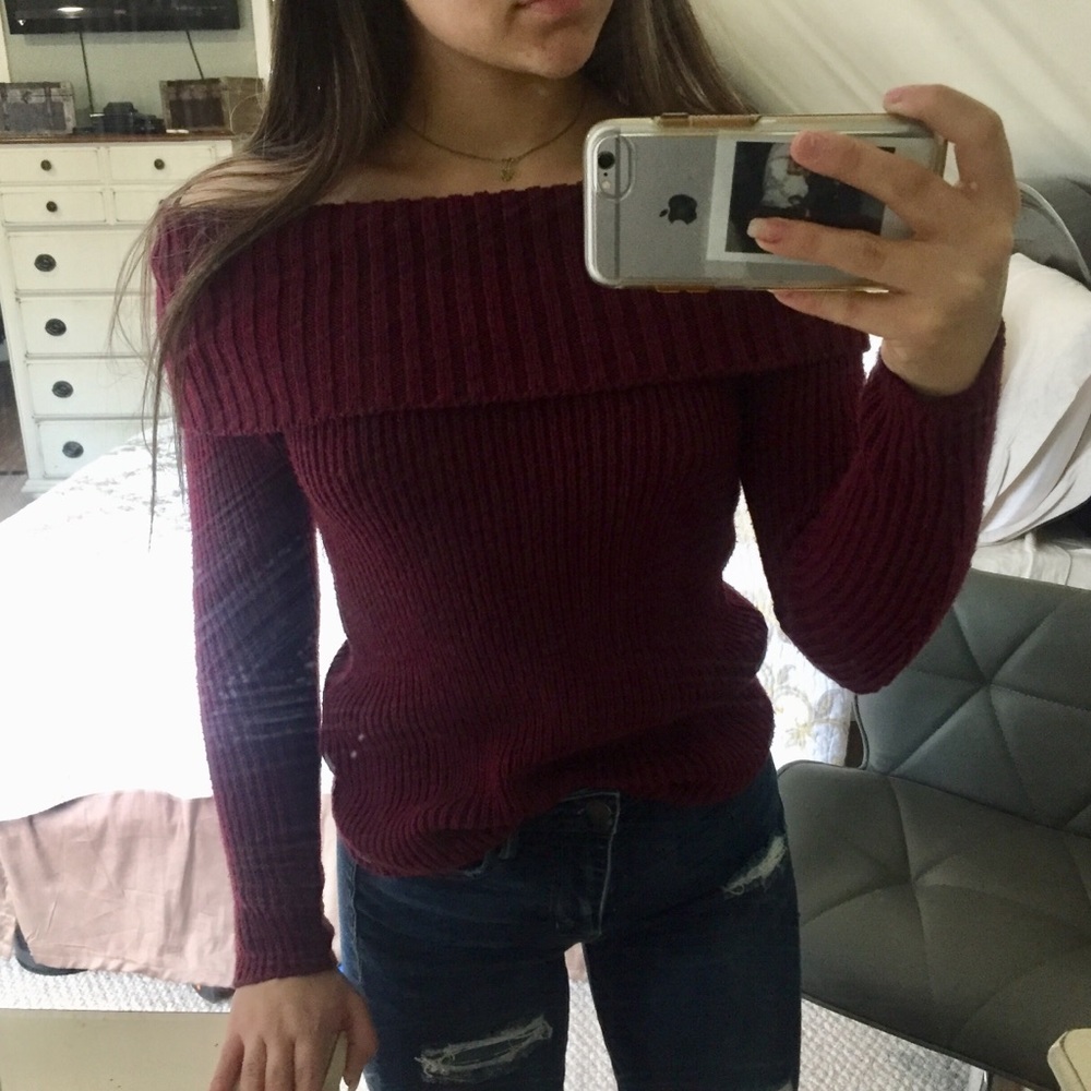 Burgundy Long sleeve off the shoulder sweater
